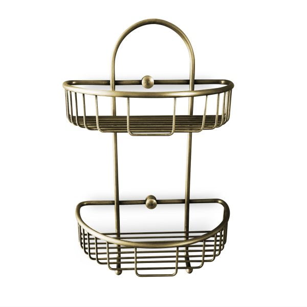 Double-caddy Shower Basket - Antique Brass