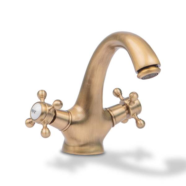 Short Basin Mixer - Antique Brass